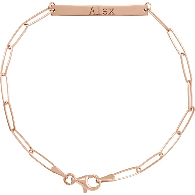 108335348 Engravable Bar 7" Bracelet, 14K Rose