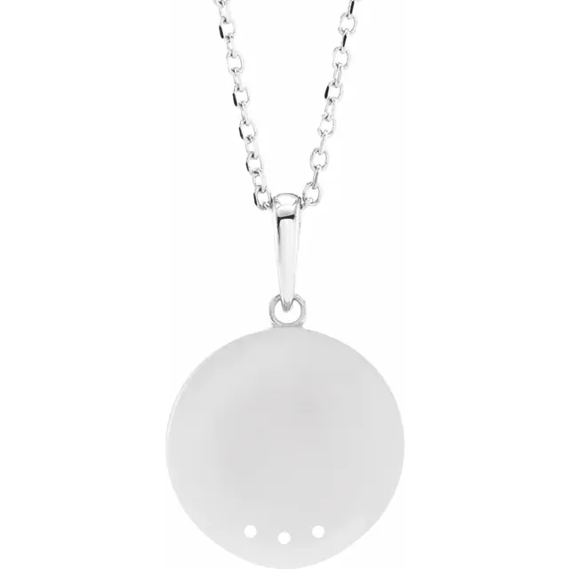 109859331 Engravable Family Disc Necklace, Round Shape Diamonds, 14k White Gold