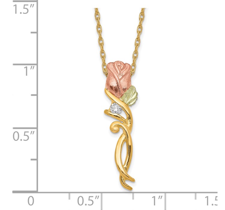 10BH653-18--8 10k Tri-color Black Hills Gold Diamond Rose Necklace