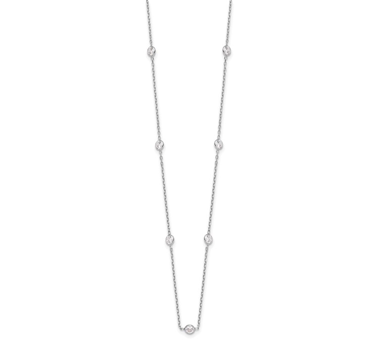 10C1473-18--2 10K White Gold Polished CZ 9 Station Necklace