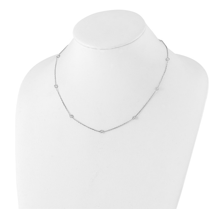 10C1473-18--4 10K White Gold Polished CZ 9 Station Necklace