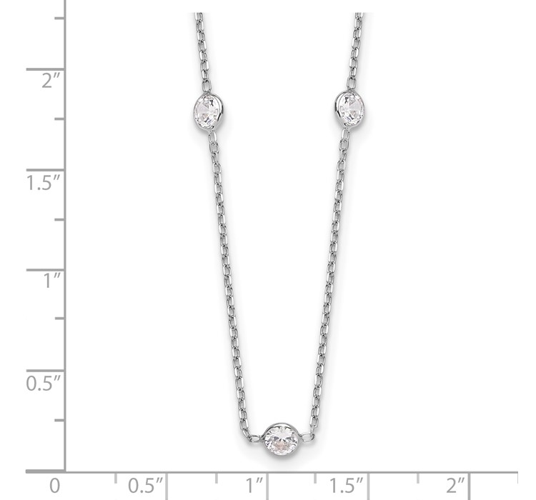 10C1473-18--8 10K White Gold Polished CZ 9 Station Necklace