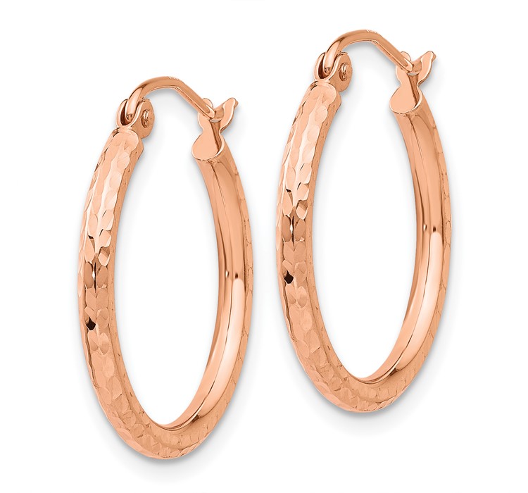 10TE520--2 10K Rose Gold Diamond-cut Polished Hoop Earrings