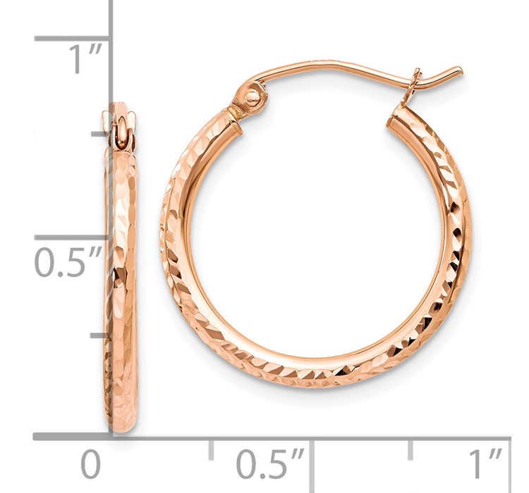 10TE520--8 10K Rose Gold Diamond-cut Polished Hoop Earrings