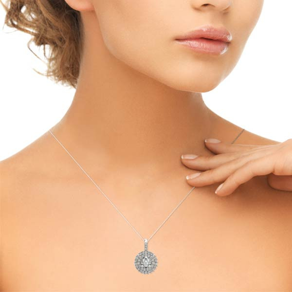 38975-White-2 Halo Diamond Pendant, Round Shape, in White Gold - 32321