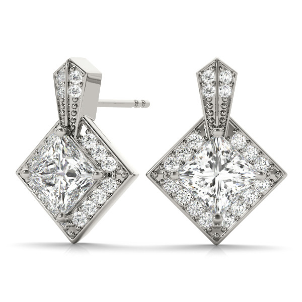 39317-White-2 Fashion Earrings, Square Shape, in White Gold - 40538