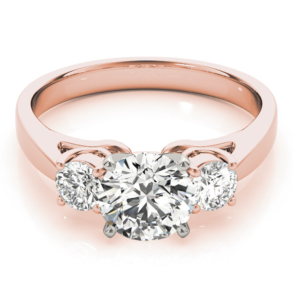 41435-Pink-2 Three Stone Engagement Ring, Round Shape, in Rose Gold - 80767