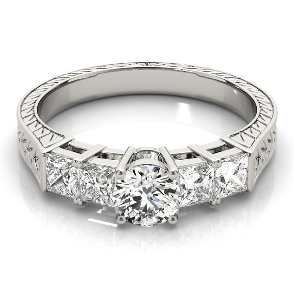 42162-White-2 Antique Engagement Ring, Vintage Style, Round Shape, in White Gold - 82081