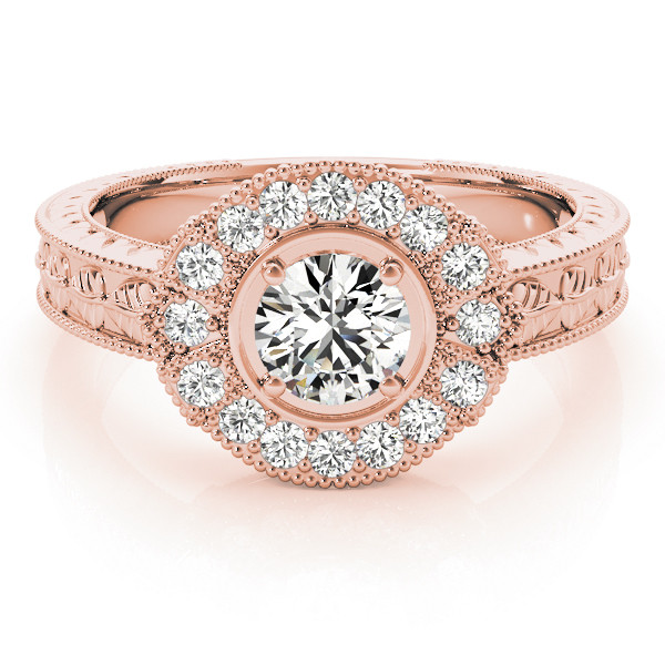 42587-Pink-2 Antique Engagement Ring, Vintage Style, Round Shape, in Rose Gold - 82664