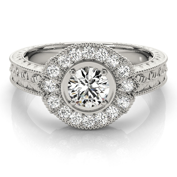 42587-White-2 Antique Engagement Ring, Vintage Style, Round Shape, in White Gold - 82664