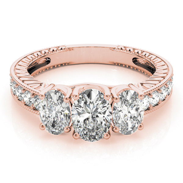 42647-Pink-2 Three Stone Engagement Ring, Oval Shape, in Rose Gold - 82737