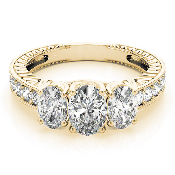 42647-Yellow-2 Three Stone Engagement Ring, Oval Shape, in Yellow Gold - 82737