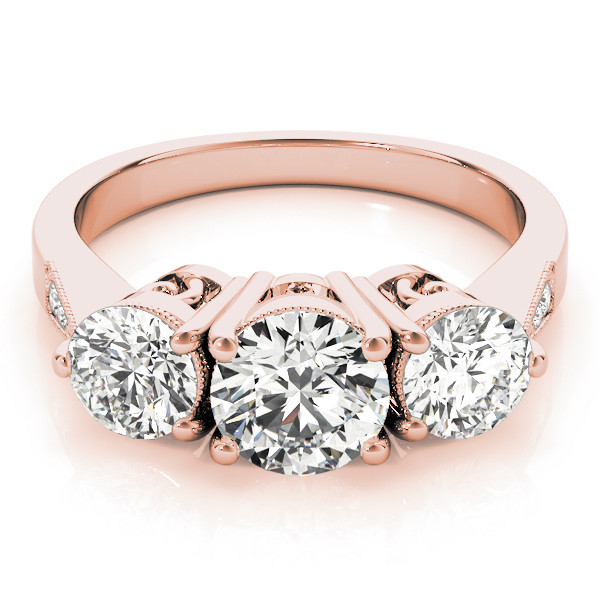 42649-Pink-2 Three Stone Engagement Ring, Round Shape, in Rose Gold - 82739