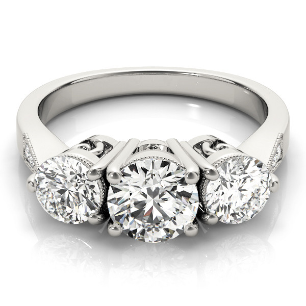 42649-White-2 Three Stone Engagement Ring, Round Shape, in Platinum - 82739