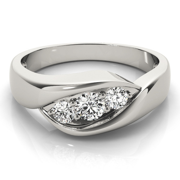 42651-White-2 Three Stone Engagement Ring, Round Shape, in Sterling Silver - 82741