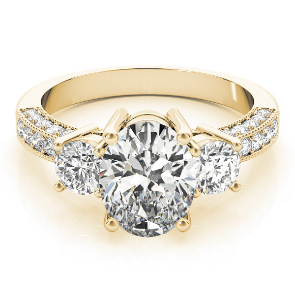 43032-Yellow-2 Three Stone Engagement Ring, Oval Shape, in Yellow Gold - 82944
