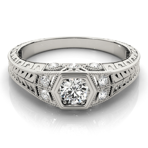 43274-White-2 Antique Engagement Ring, Vintage Style, Round Shape, in White Gold - 83292
