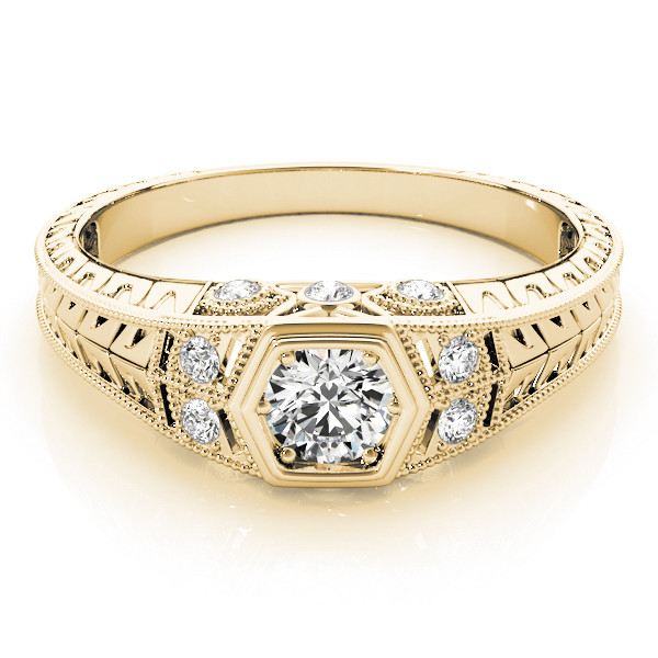 43274-Yellow-2 Antique Engagement Ring, Vintage Style, Round Shape, in Yellow Gold - 83292