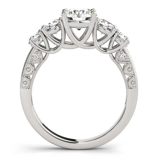 43662-White-1 Prong Set Engagement Ring, Side Stone Style, Round Shape, in White Gold - 83557