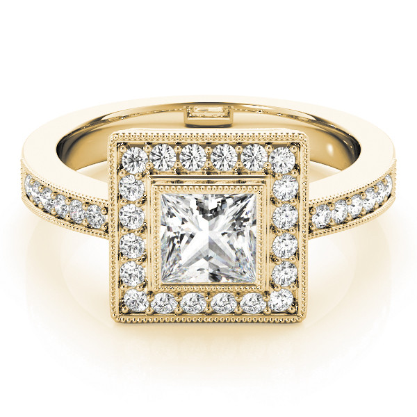 43737-Yellow-2 Halo Engagement Ring, Square Shape, in Yellow Gold - 83651