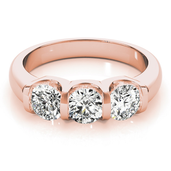 43823-Pink-2 Three Stone Engagement Ring, Round Shape, in Rose Gold - 83726