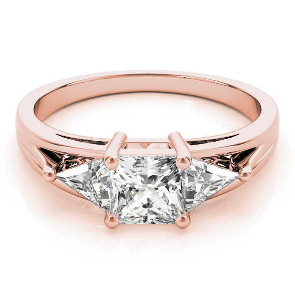 43881-Pink-2 Three Stone Engagement Ring, Square Shape, in Rose Gold - 83770