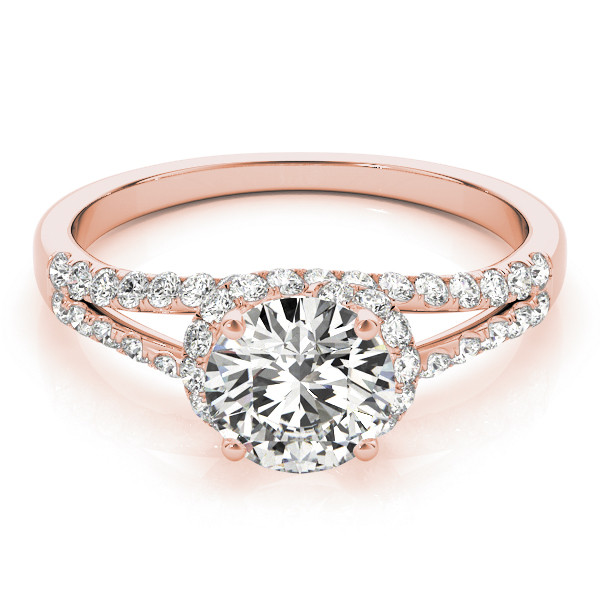 44012-Pink-2 Multirow Engagement Ring, Side Stone Style, Round Shape, in Rose Gold - 83904