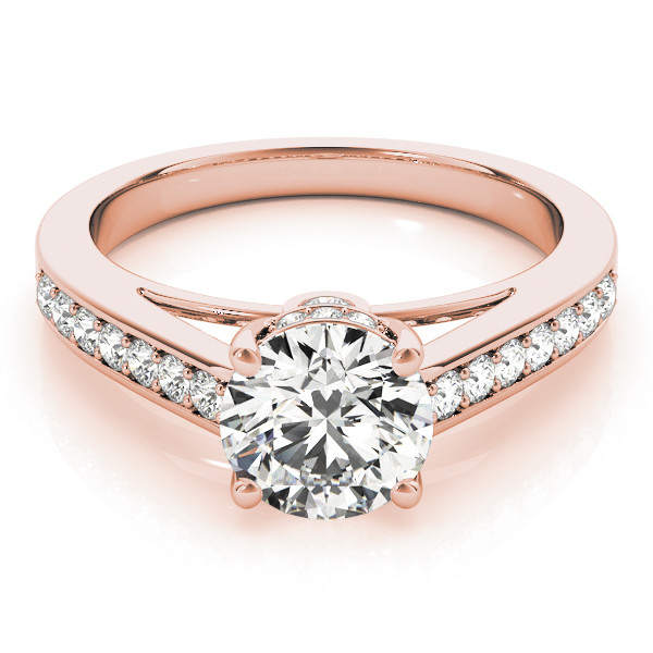 44711-Pink-2 Prong Set Engagement Ring, Side Stone Style, Round Shape, in Rose Gold - 84455