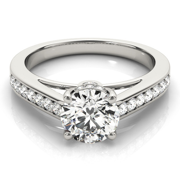 44711-White-2 Prong Set Engagement Ring, Side Stone Style, Round Shape, in Platinum - 84455