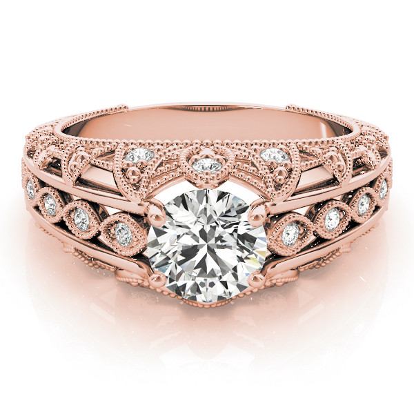 44781-Pink-2 Antique Engagement Ring, Vintage Style, Shape, in Rose Gold - 84517