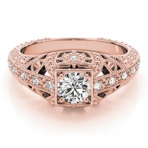 44807-Pink-2 Antique Engagement Ring, Vintage Style, Round Shape, in Rose Gold - 84546
