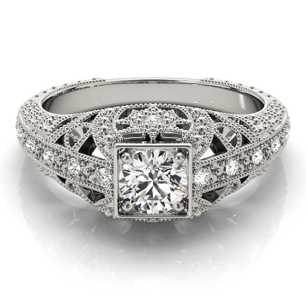 44807-White-2 Antique Engagement Ring, Vintage Style, Round Shape, in Platinum - 84546