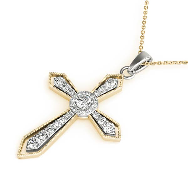 49403-Yellow-1 Diamond Cross Pendant, in Yellow Gold - 32382