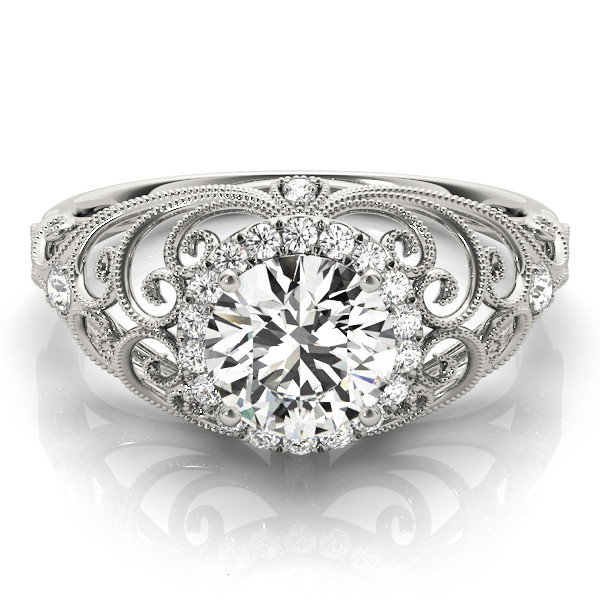 49625-White-2 Vintage Engagement Ring, Round Shape, in White Gold - 84680