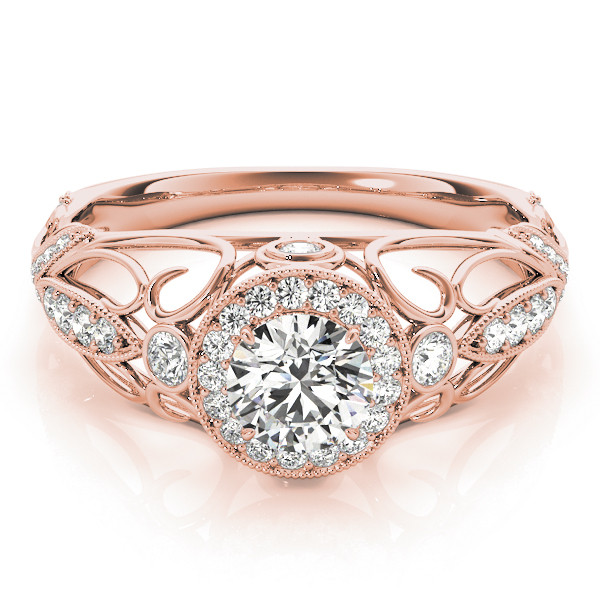 49626-Pink-2 Vintage Engagement Ring, Round Shape, in Rose Gold - 84681
