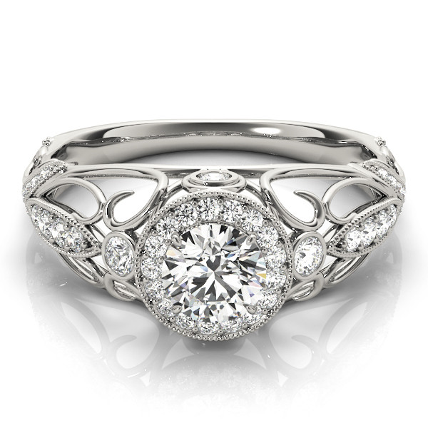 49626-White-2 Vintage Engagement Ring, Round Shape, in White Gold - 84681