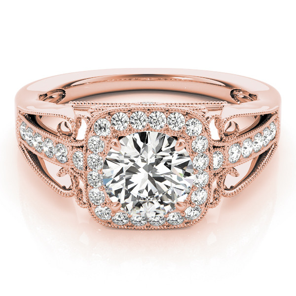 49627-Pink-2 Vintage Engagement Ring, Round Shape, in Rose Gold - 84682