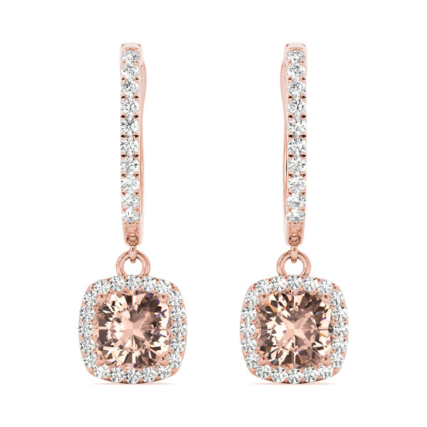 50266-Pink-2 Halo Earrings, Cushion Shape, in Rose Gold - 40998