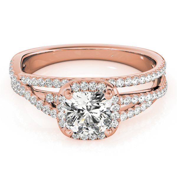 51204-Pink-2 Side Stone Engagement Ring, Cushion Shape, in Rose Gold - 51021