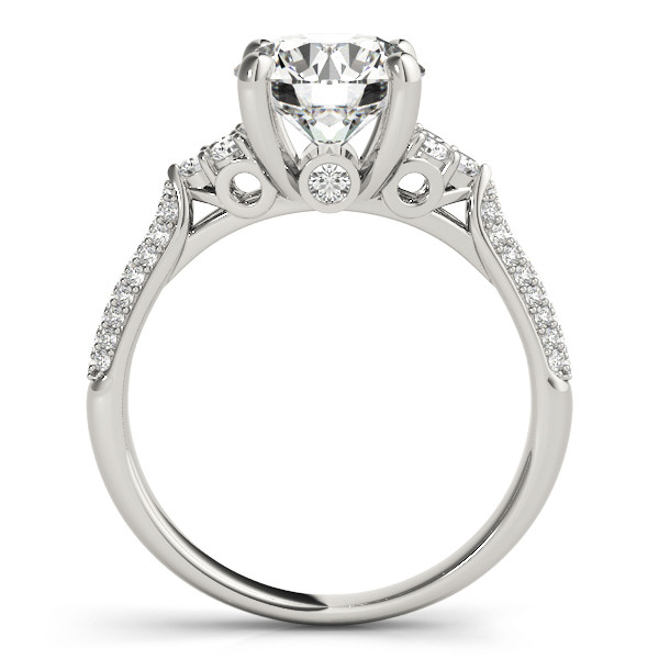 52401-White-1 Side Stone Engagement Ring, Round Shape, in Sterling Silver - 84814