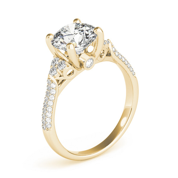 52401-Yellow-2 Side Stone Engagement Ring, Round Shape, in Yellow Gold - 84814