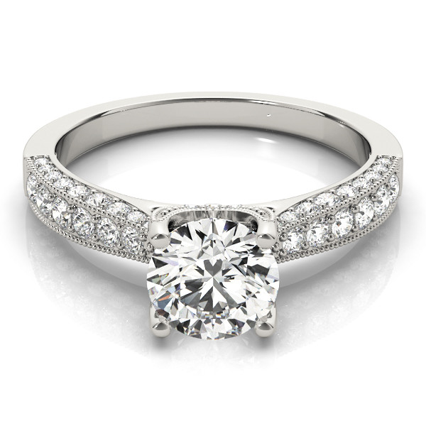 52482-White-2 Vintage Engagement Ring, Round Shape, in White Gold - 51061