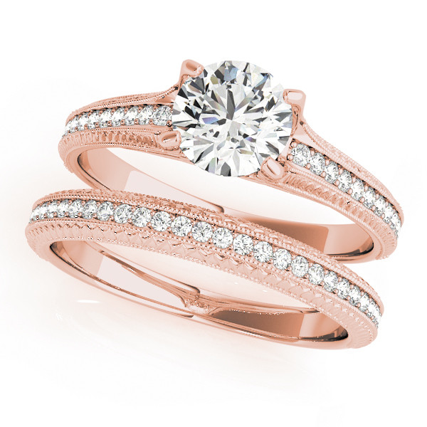 52491-Pink-2 Vintage Engagement Ring, Round Shape, in Rose Gold - 51066