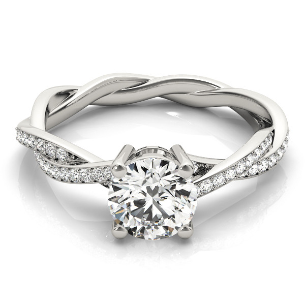 52547-White-2 Side Stone Engagement Ring, Round Shape, in White Gold - 84905