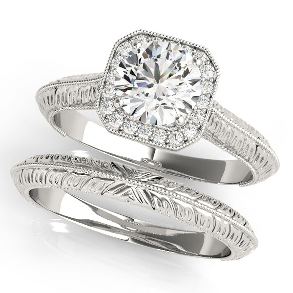 53032-White-2 Halo Engagement Ring, Round Shape, in White Gold - 51046