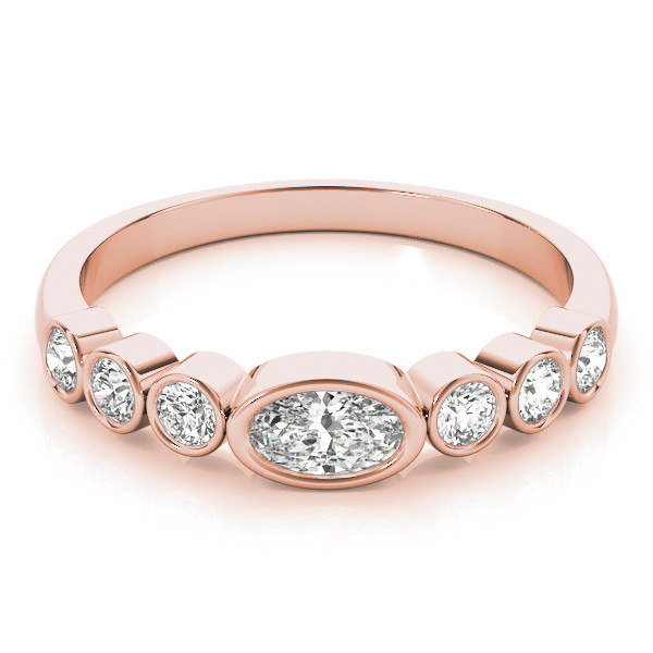 56625-Pink-2 Diamond Wedding Ring, Oval Shape, in Rose Gold - 85039