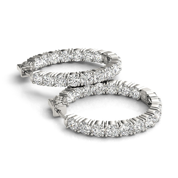 56796-White-2 4 Prong Set Hoop Earrings, Round Shape, in White Gold - 41007