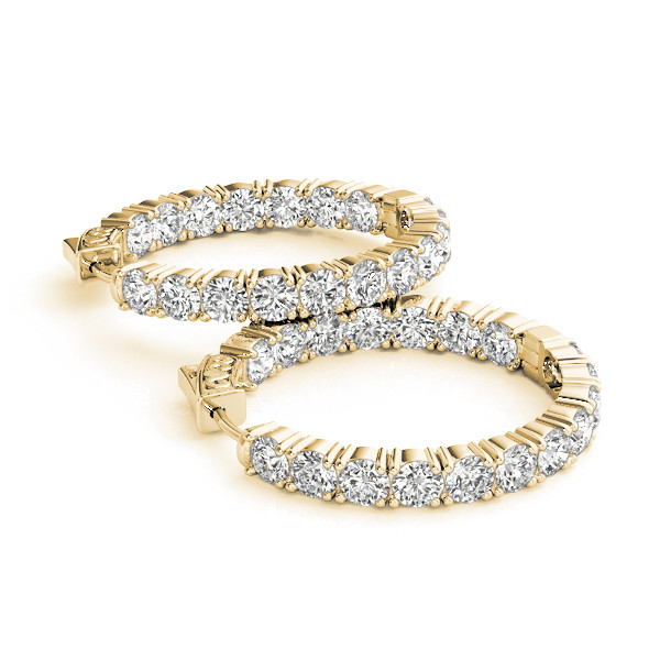 56796-Yellow-2 4 Prong Set Hoop Earrings, Round Shape, in Yellow Gold - 41007
