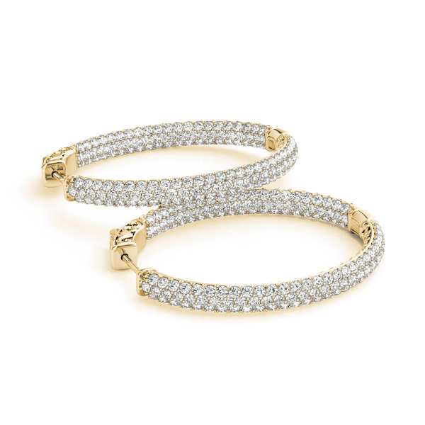 56806-Yellow-2 3 Row Pave Hoop Earrings, Oval Shape, in Yellow Gold - 41023