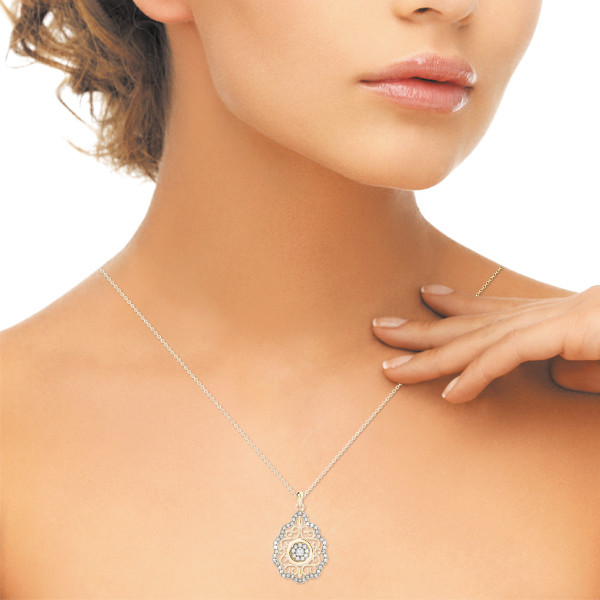56833-Yellow-2 Diamond Decorative Pendant, Round Shape, in Yellow Gold - 32465